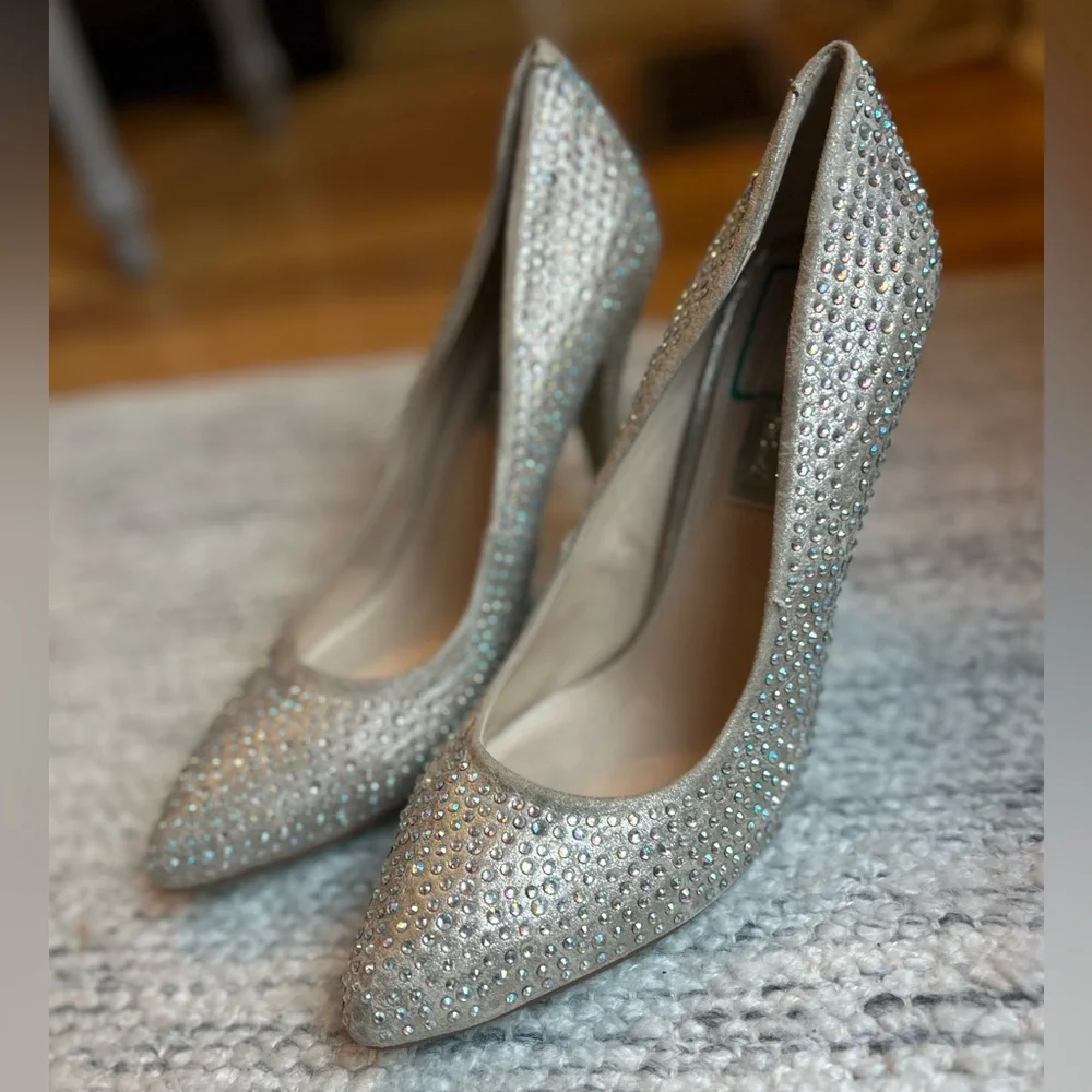 Betsey Johnson Gold Crystal Rhinestone Sparkle Stiletto Pumps Heels Sz 10 Prom⁠